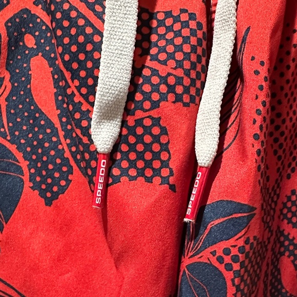 Men's Speedo Red and Orange Swim Trunks with Navy Accents - Picture 2 of 6